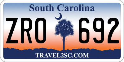 SC license plate ZRO692