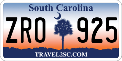 SC license plate ZRO925