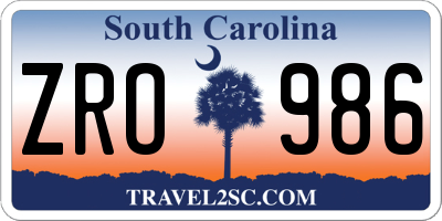 SC license plate ZRO986