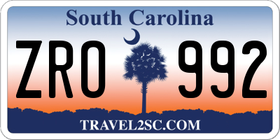 SC license plate ZRO992