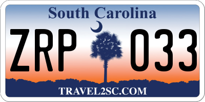 SC license plate ZRP033