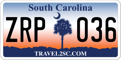 SC license plate ZRP036