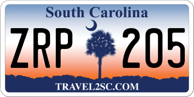 SC license plate ZRP205