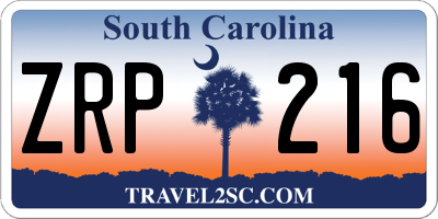 SC license plate ZRP216
