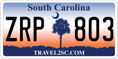 SC license plate ZRP803