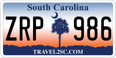 SC license plate ZRP986