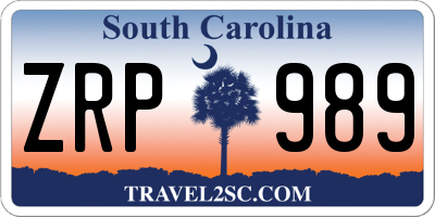 SC license plate ZRP989