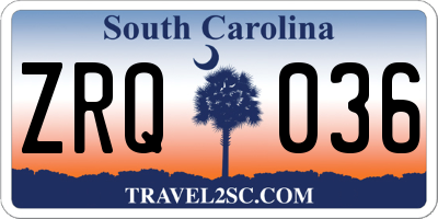 SC license plate ZRQ036