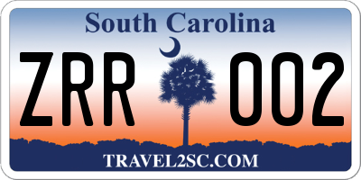 SC license plate ZRR002