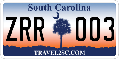 SC license plate ZRR003