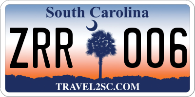 SC license plate ZRR006