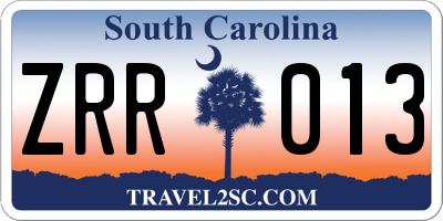 SC license plate ZRR013