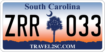 SC license plate ZRR033