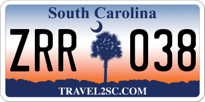 SC license plate ZRR038