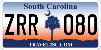 SC license plate ZRR080