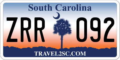 SC license plate ZRR092