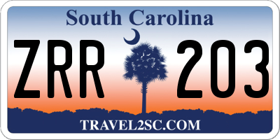 SC license plate ZRR203