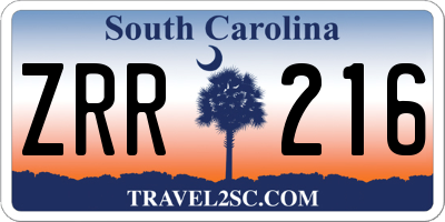 SC license plate ZRR216
