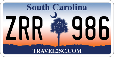 SC license plate ZRR986