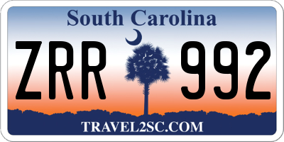 SC license plate ZRR992