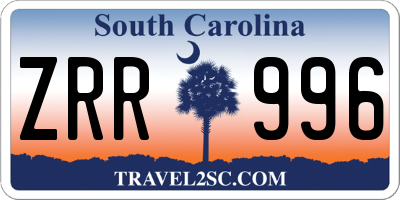SC license plate ZRR996