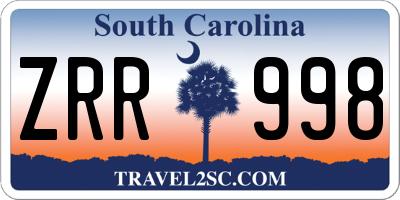 SC license plate ZRR998