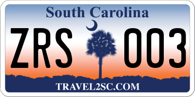 SC license plate ZRS003