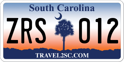 SC license plate ZRS012