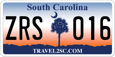 SC license plate ZRS016