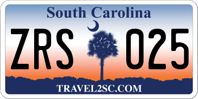 SC license plate ZRS025