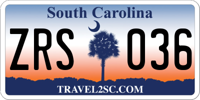 SC license plate ZRS036