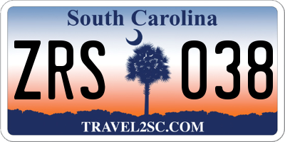 SC license plate ZRS038