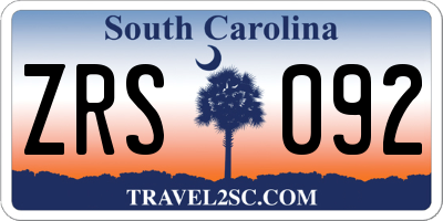 SC license plate ZRS092