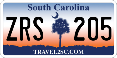 SC license plate ZRS205