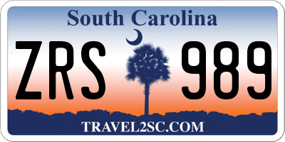 SC license plate ZRS989