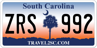 SC license plate ZRS992