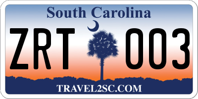SC license plate ZRT003