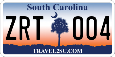 SC license plate ZRT004