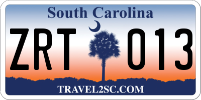 SC license plate ZRT013