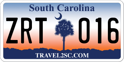 SC license plate ZRT016