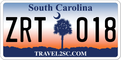 SC license plate ZRT018