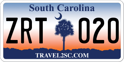 SC license plate ZRT020