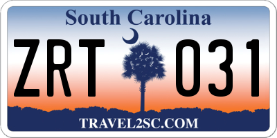 SC license plate ZRT031