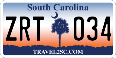 SC license plate ZRT034