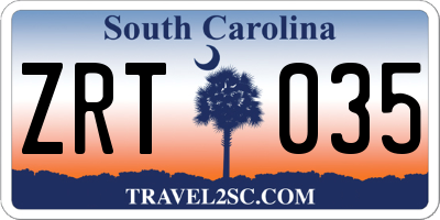 SC license plate ZRT035