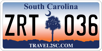 SC license plate ZRT036