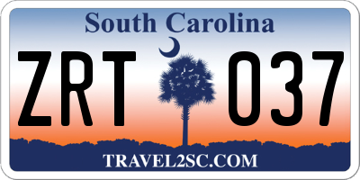 SC license plate ZRT037