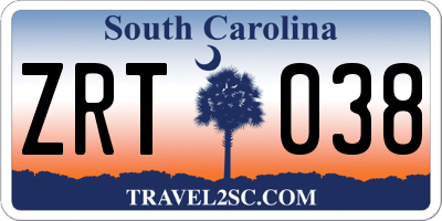 SC license plate ZRT038