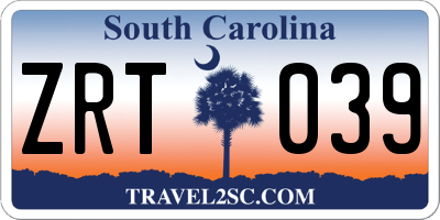 SC license plate ZRT039