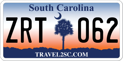 SC license plate ZRT062